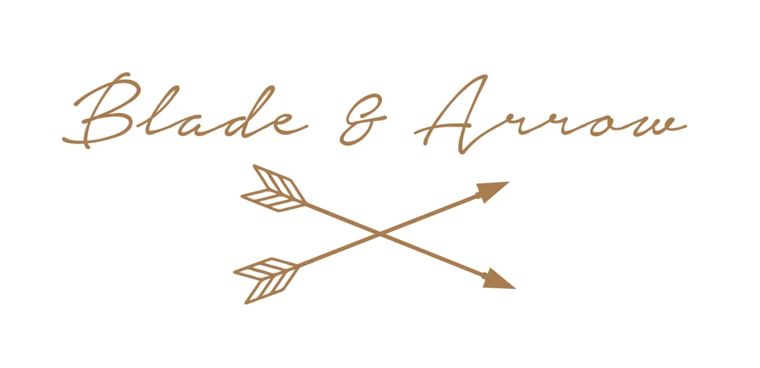The words Blade and Arrow in script over two crossed arrows in tan.